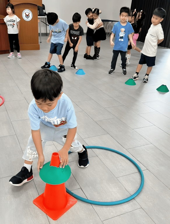 Children play interactive games during physical education.