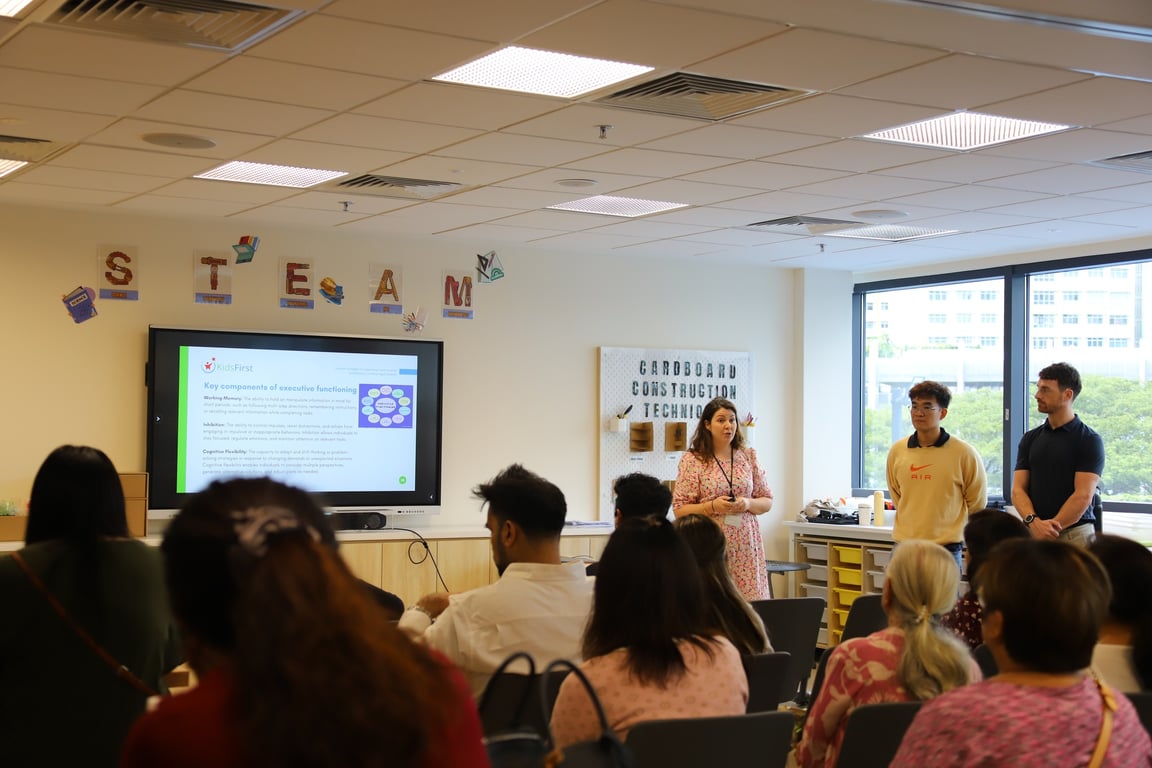 Parents attend a workshop as part of OWIS Family Day, where families spend the day on campus.