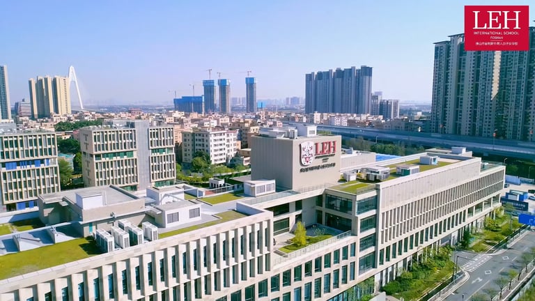 An aerial view of LEH International School Foshan campus buidings.
