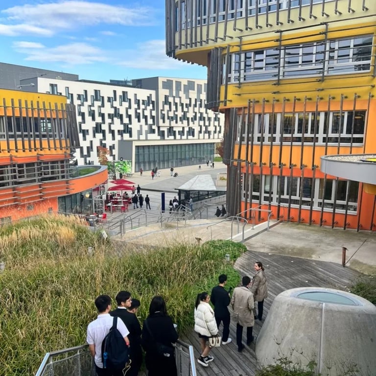 A view of the striking architectural design at the VIS Experimental High School campus.