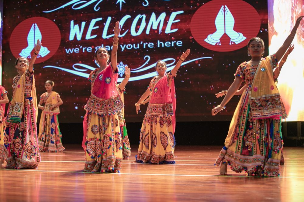 Students perform an Indian Dance as part of a cultural showcase event