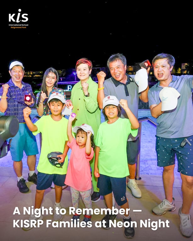 Families pose together during a colorful community event