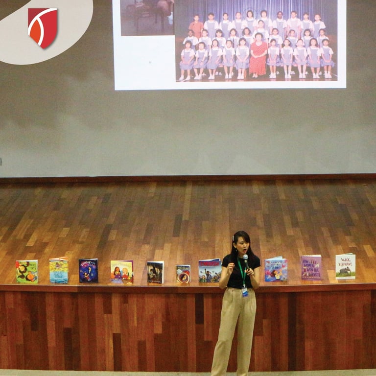 Visual Storyteller Ziyue Chen delivering an inspiring assembly to TISP students