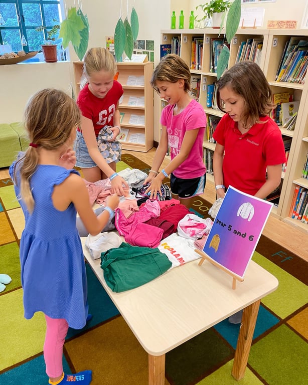 Sentosa students taking part in a clothes swap for the primary years, turning sustainability into action on campus