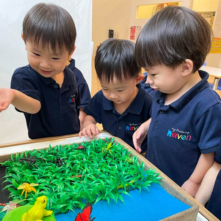 Children exploring the wildlife in lesson based on animals and nature