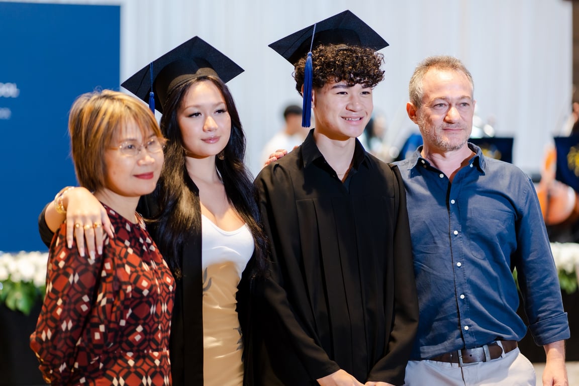 Graduates celebrating with family at the Class of 2024 ceremony.