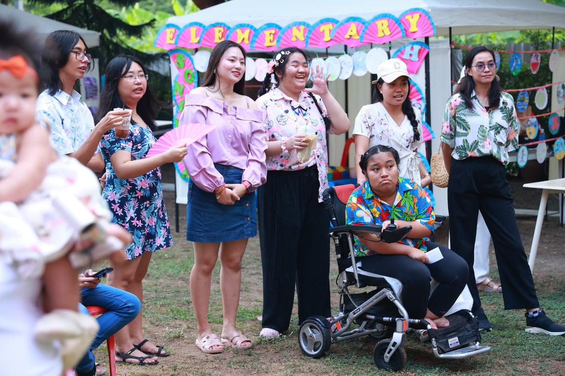The school community celebrating Songkran festival.