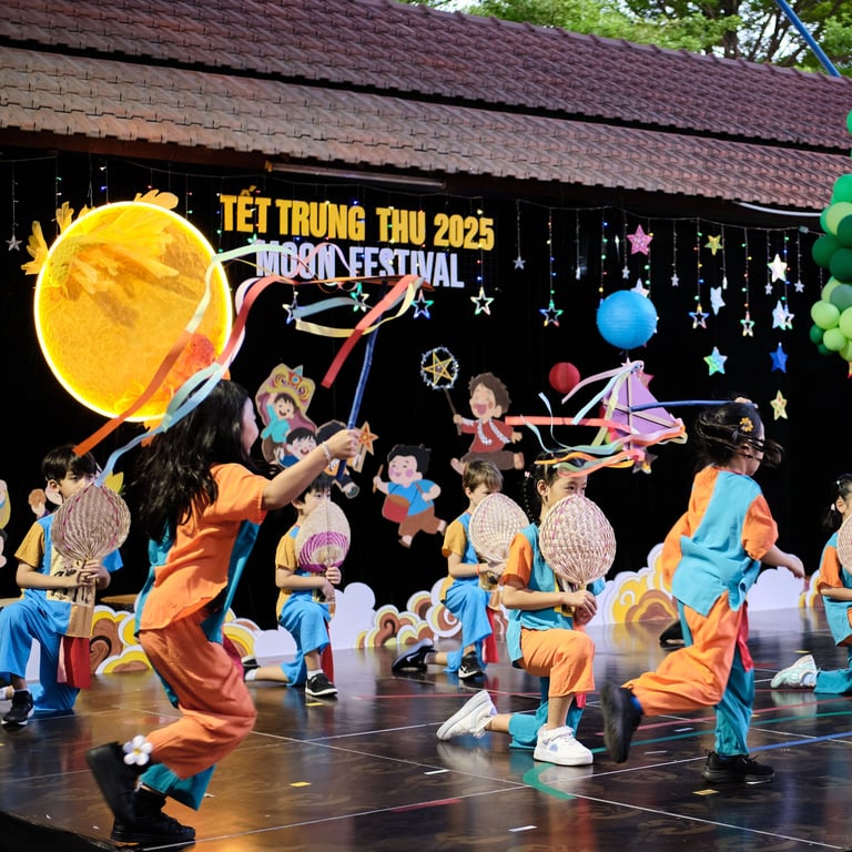 Students performing a traditional dance for the Mid-Autumn Festival 2025.