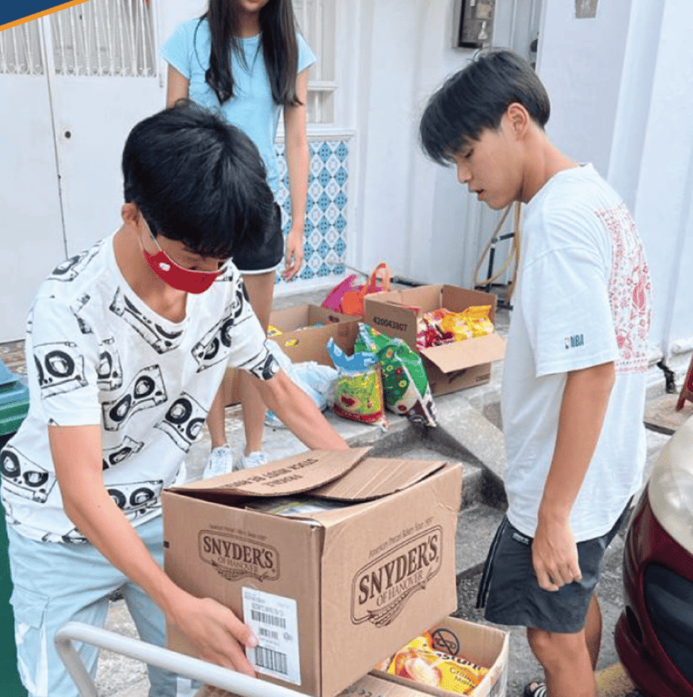The students engaging in community service.