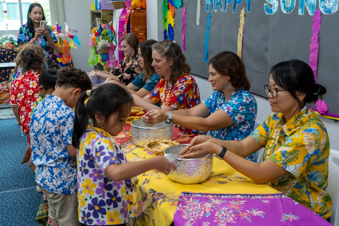 The school community celebrating Songkran festival.