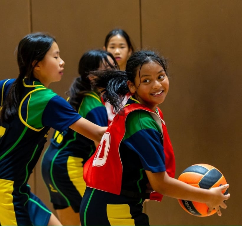 U13 girls taking part in the U13 Girls PSAC Netball Tournament, hosted on campus.