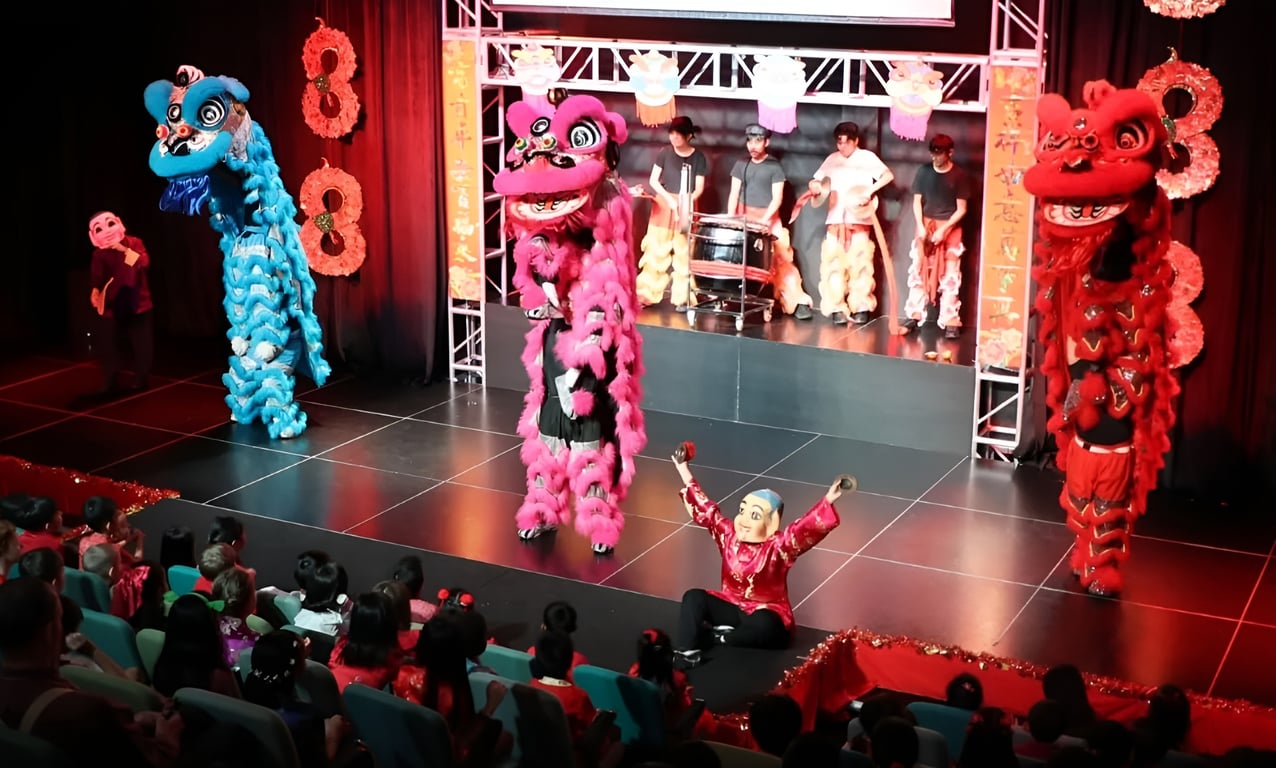Students enjoy a vibrant lion dance performance during ISB’s Chinese New Year celebration.