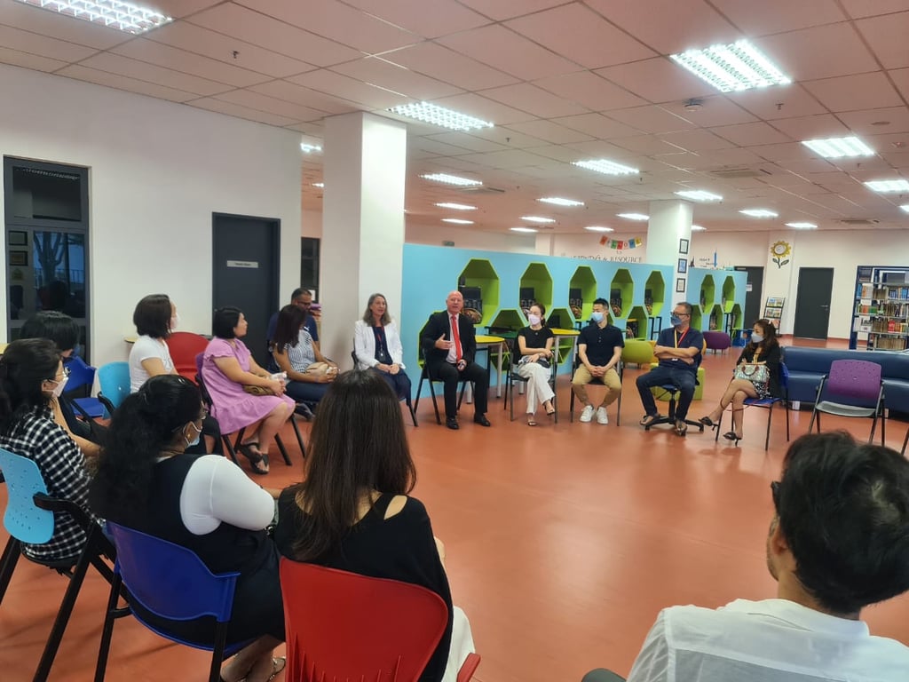 Senior Leadership meet with parents during the Junior School Parents' Coffee Morning event.