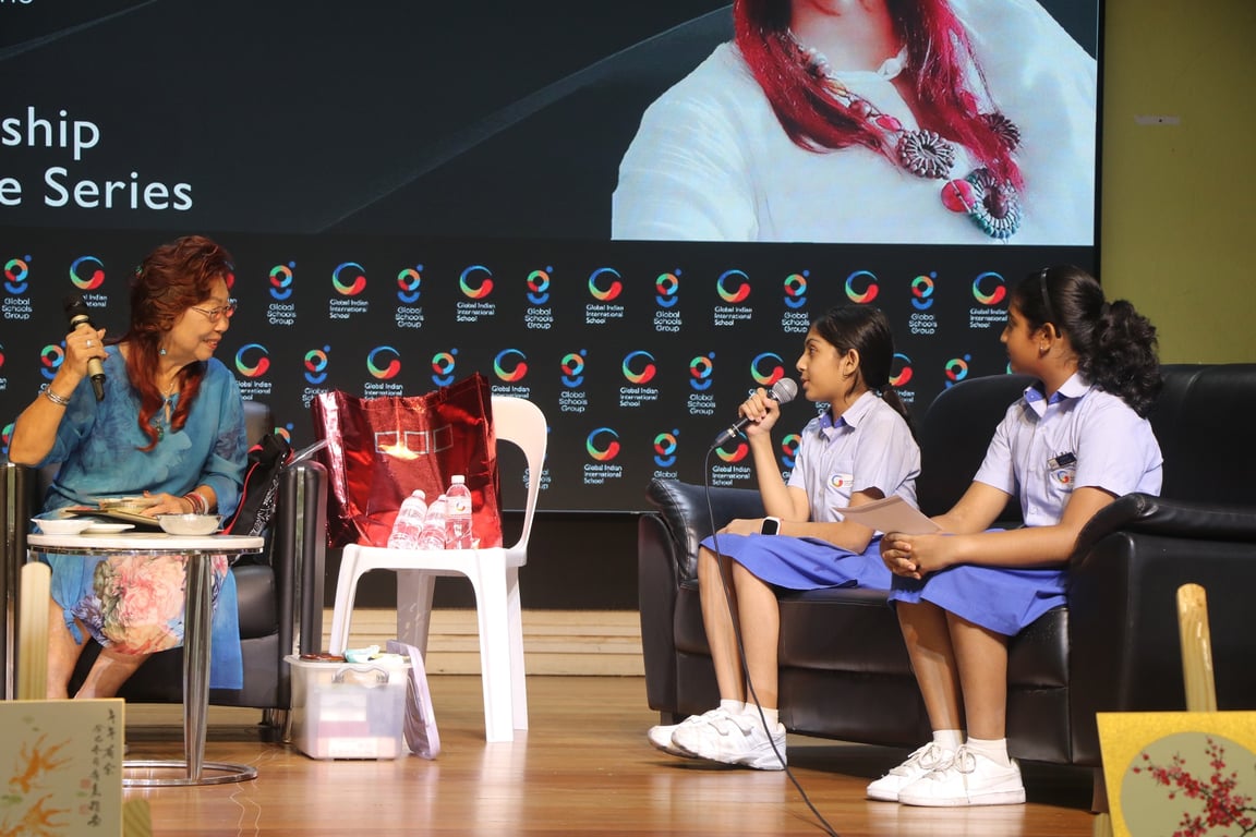 Students get the opportunity to take part in the Leadership Interaction with Madam Lim Sue Luan, President of Women Artists Association in Singapore
