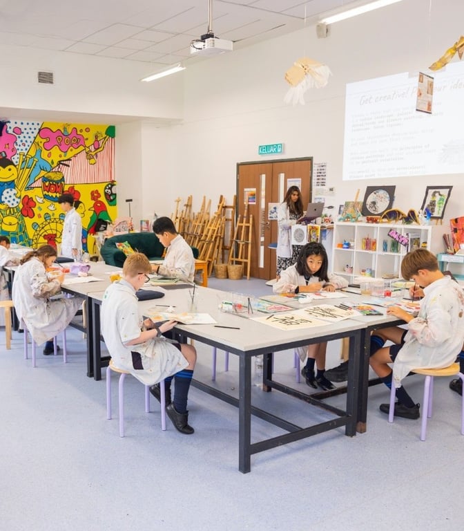A vibrant hub of imagination — pupils explore colour, technique, and personal expression in the art studio.