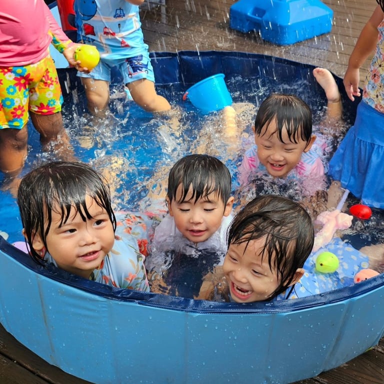Chhildren enjoying water play on a hot summer day