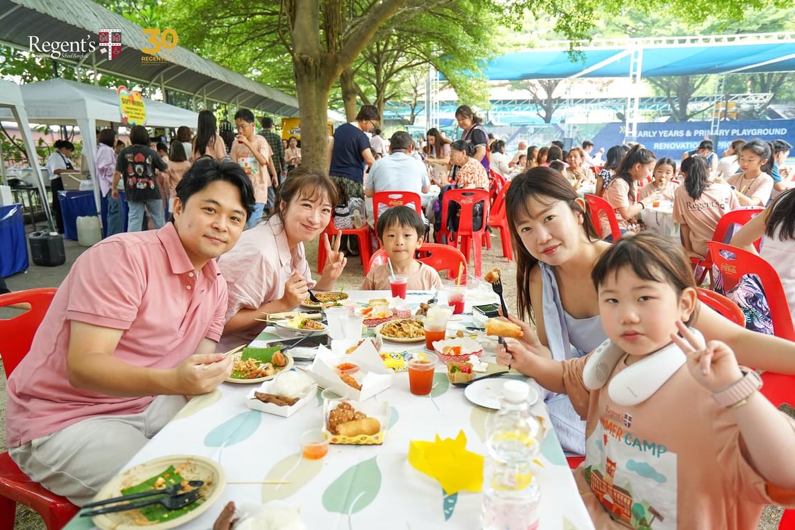 Families enjoying the International Food Festival on the last day of camp.