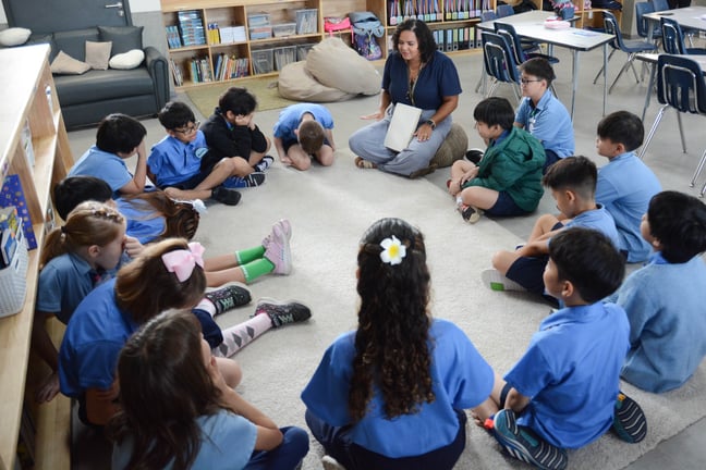 Elementary students during the first day of school.