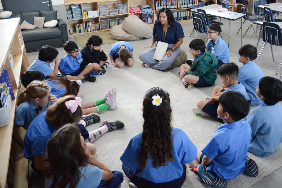 Elementary students during the first day of school.