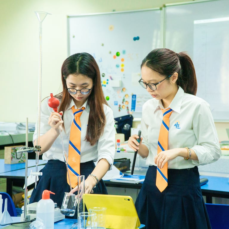 Students performing an experiment during Mole Day.