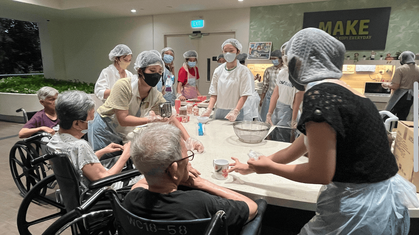 Students volunteering in nursing home.