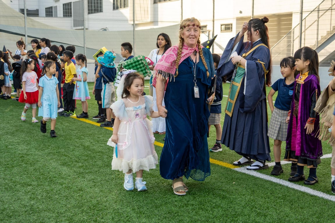 Students and teachers take part in the character parade during World Book Day