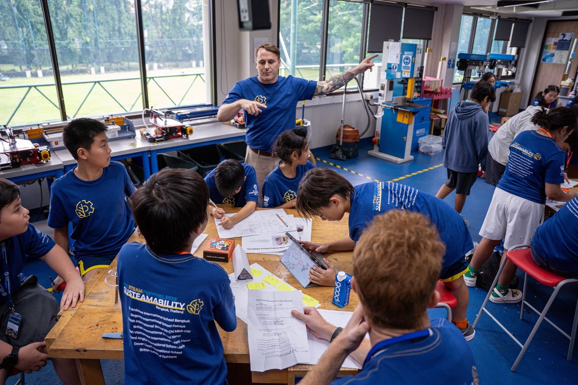 Students collaborate on sustainability challenges at the STEAM Festival.
