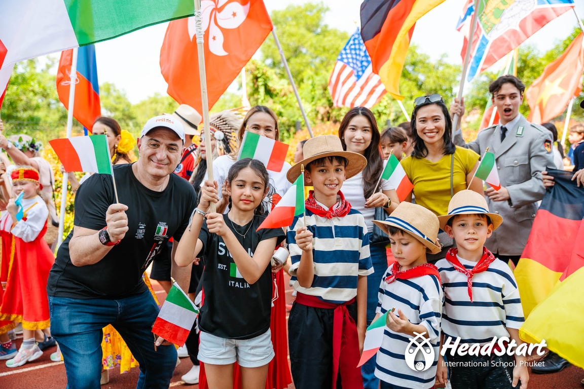 Parents and children representing their country during International Day at Chaofah City campus.