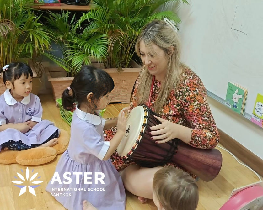 A teacher introduces rhythm through hands-on drumming.
