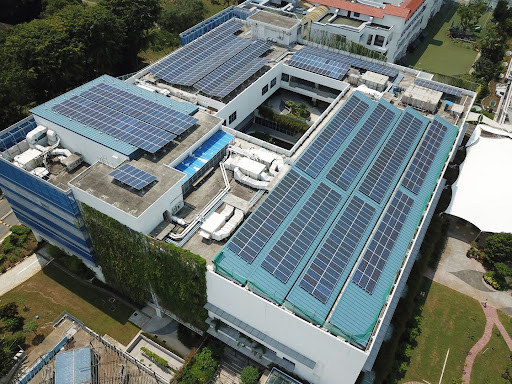 An aerial view of the large Dover campus