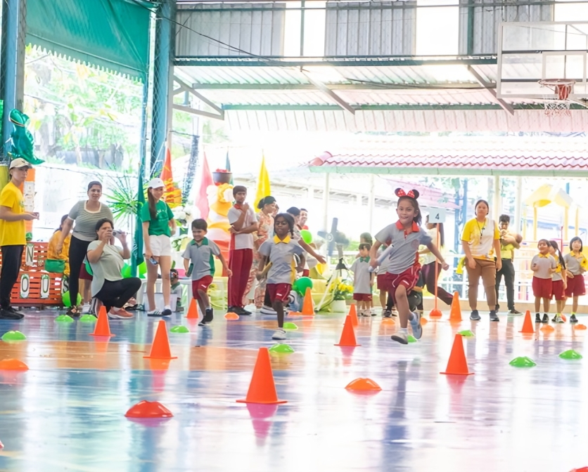 Young athletes compete in fun relay races on Sports Day.