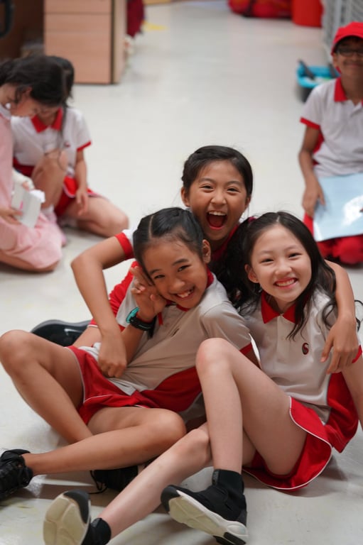 Students posing together during class.