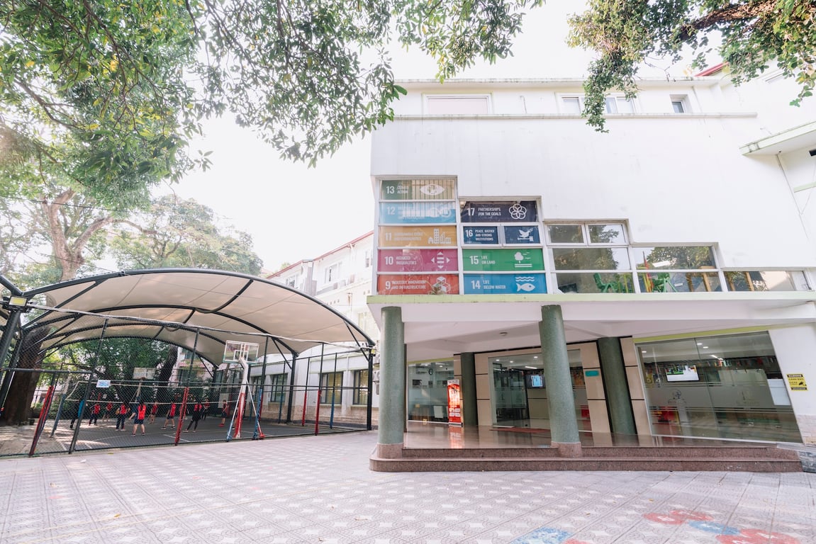 Horizon International Bilingual School Hanoi courtyard with covered sports area.