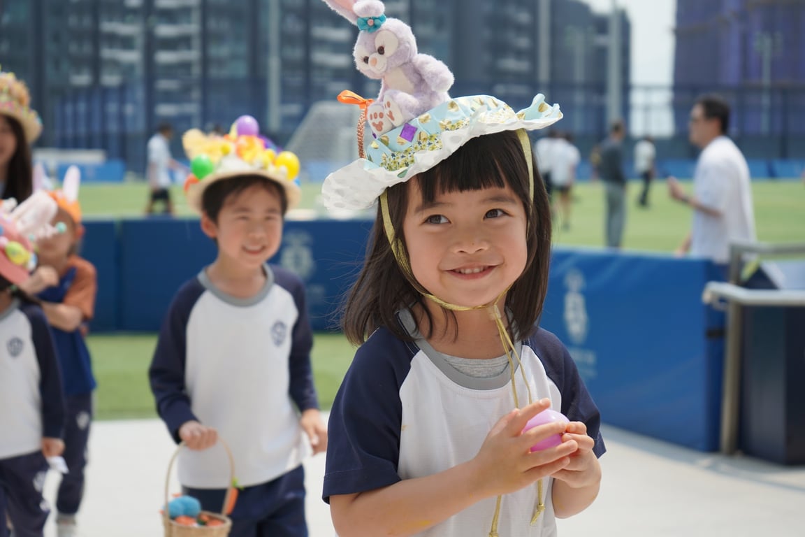 Children taking part in an Easter-themed hat parade.