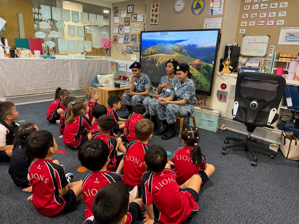 Air Force personnel and police officers from the Singapore Armed Forces visited the Stamford American International School Early Years Kindergarten 2 class to inspire and spark curiosity