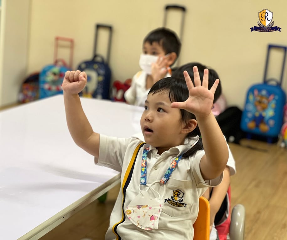 A student in class on the first day of school.