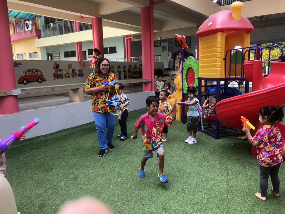Water fun during the Songkran festival at school.