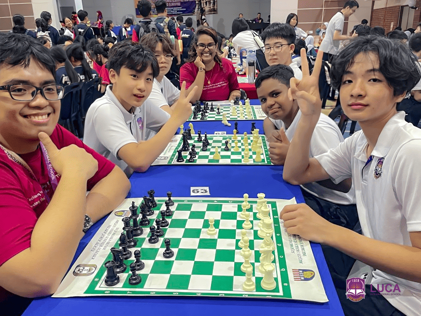 A group of students get ready for a friendly inter-school chess competition.