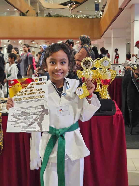 A TPIS student celebrated winning the Selangor State Taekwondo Championship 2025