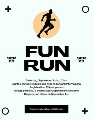 White Black and Orange Fun Run 5k Marathon Race Flyer