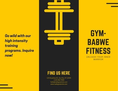 Yellow and Black Barbell Fitness Trifold Brochure