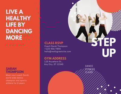 Fitness Trifold Brochure in Purple Red Funky Geometric Photo Style