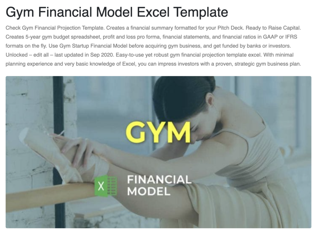 Gym Financial Model Excel Template