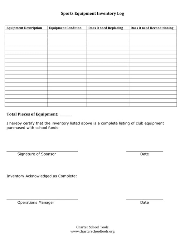 Sports Equipment Inventory Log
