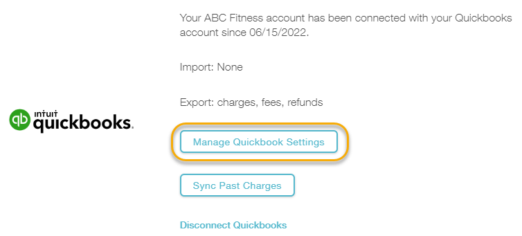 show the manage quickbook settings button