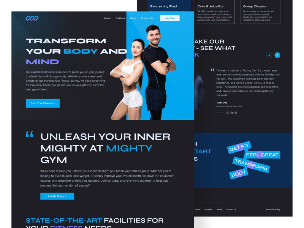 Mighty Gym Landing Page Template Dribble