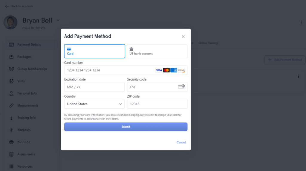 Manage Client Payment Method