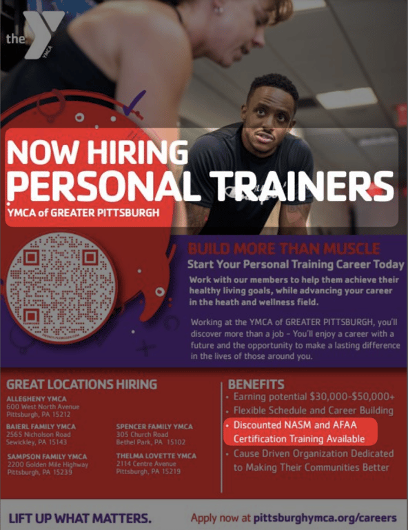 Discounted PT Certification - YMCA Personal Trainer Job Posting
