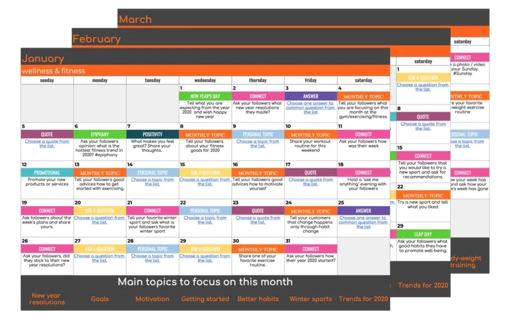 Fitness Influencer Social Media Content Calendar