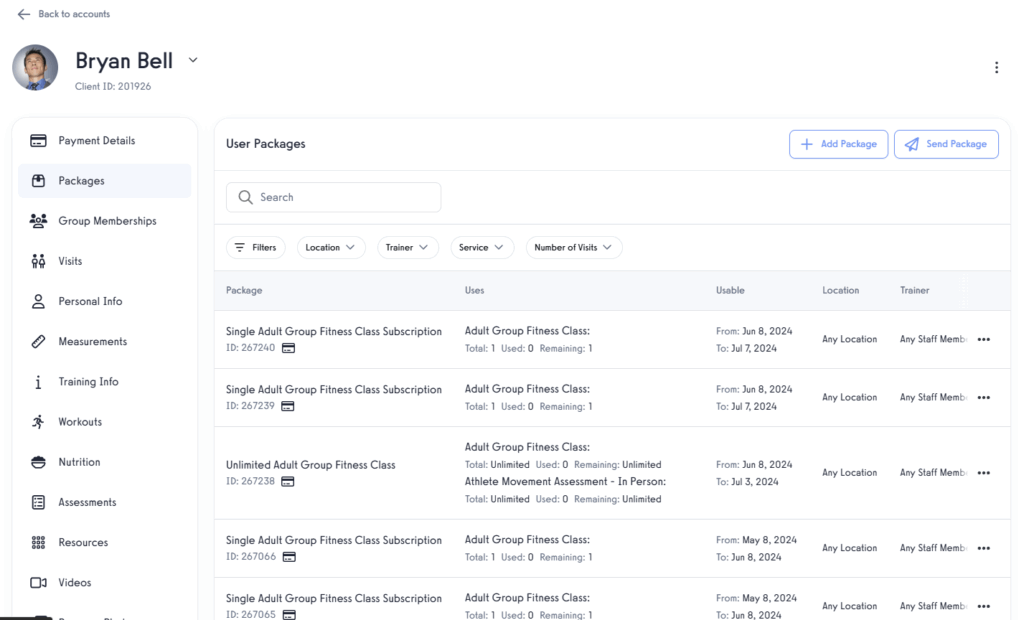 Client Management - Manage Client Packages